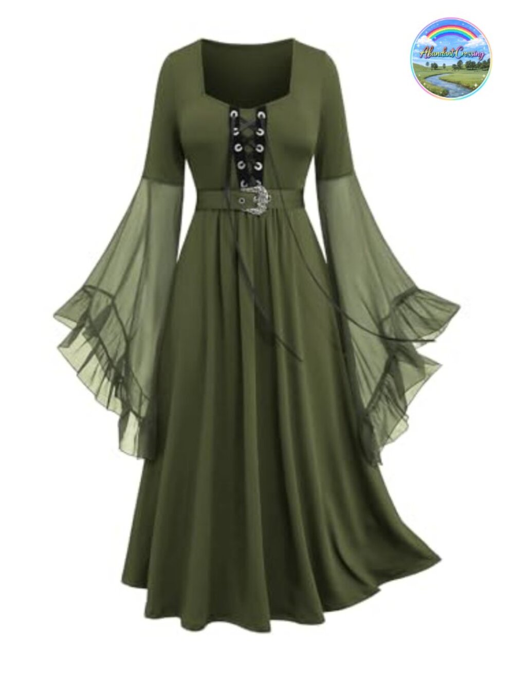 Plus Size Renaissance Medieval Long Sleeve Midi Dress Halloween Witch Costume